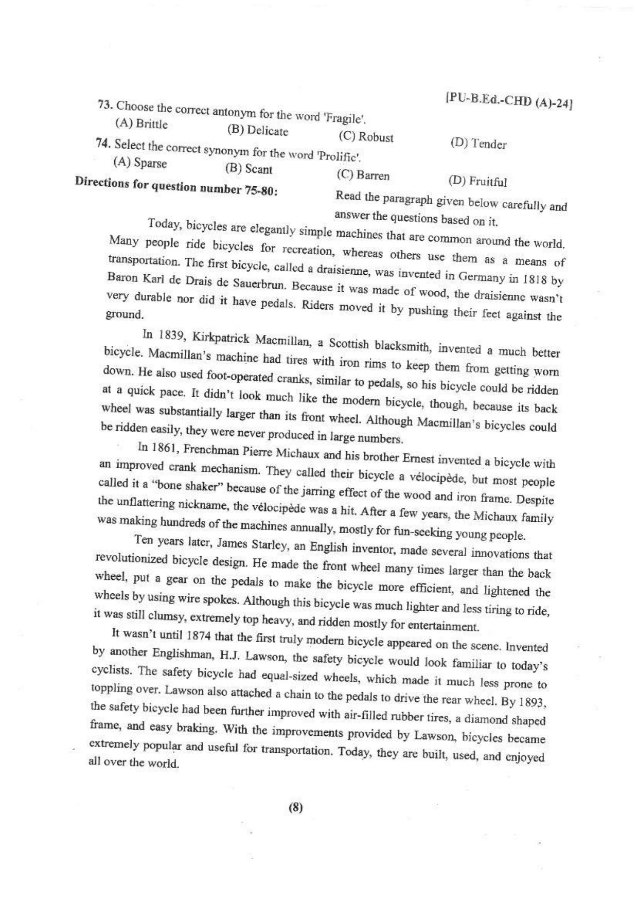 Chandigarh B.Ed 2024 Question Paper - Page 9