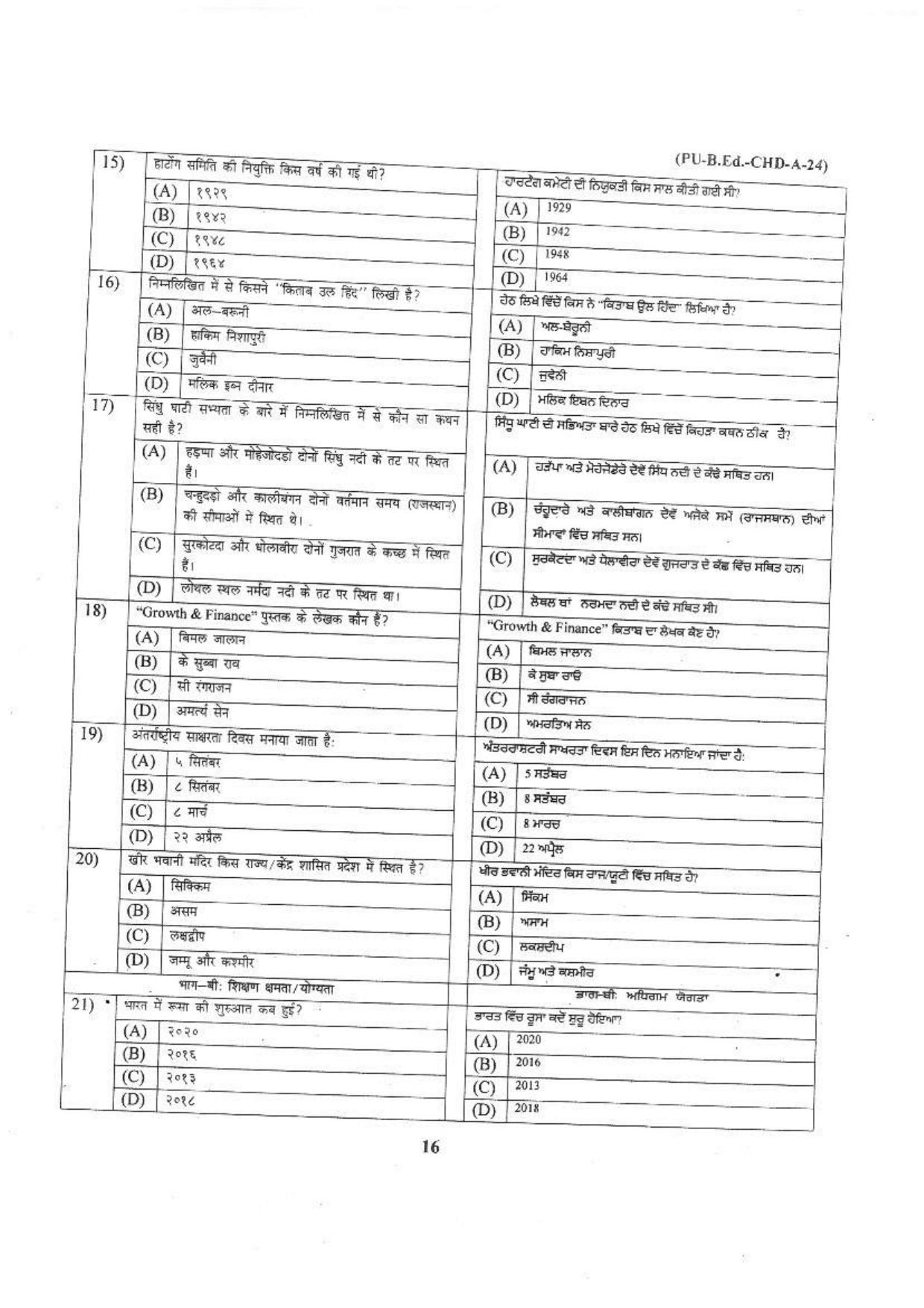 Chandigarh B.Ed 2024 Question Paper - Page 17