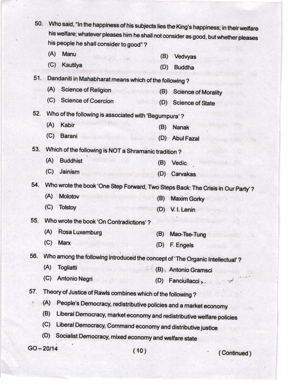 Odisha CPET 2024 POLITICAL SCIENCE Question Papers - Page 10