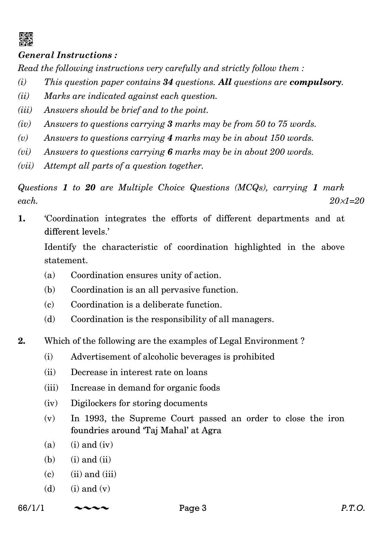 CBSE Class 12 66-1-1 Business Studies 2023 Question Paper - Page 3