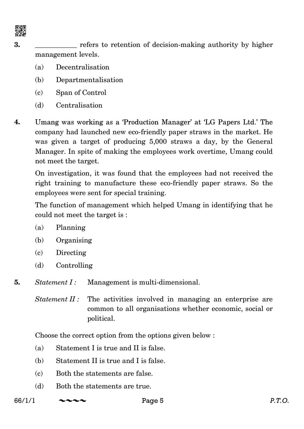 CBSE Class 12 66-1-1 Business Studies 2023 Question Paper - Page 5