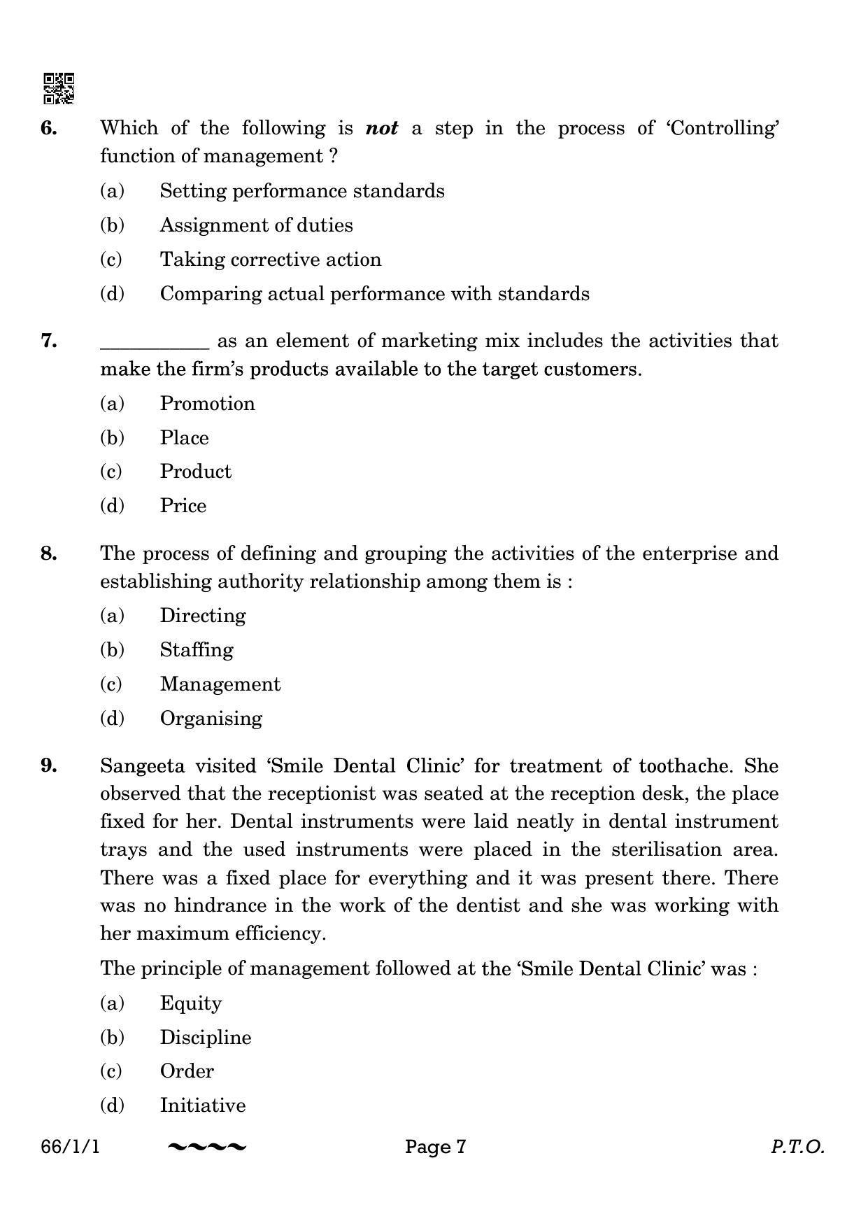 CBSE Class 12 66-1-1 Business Studies 2023 Question Paper - Page 7