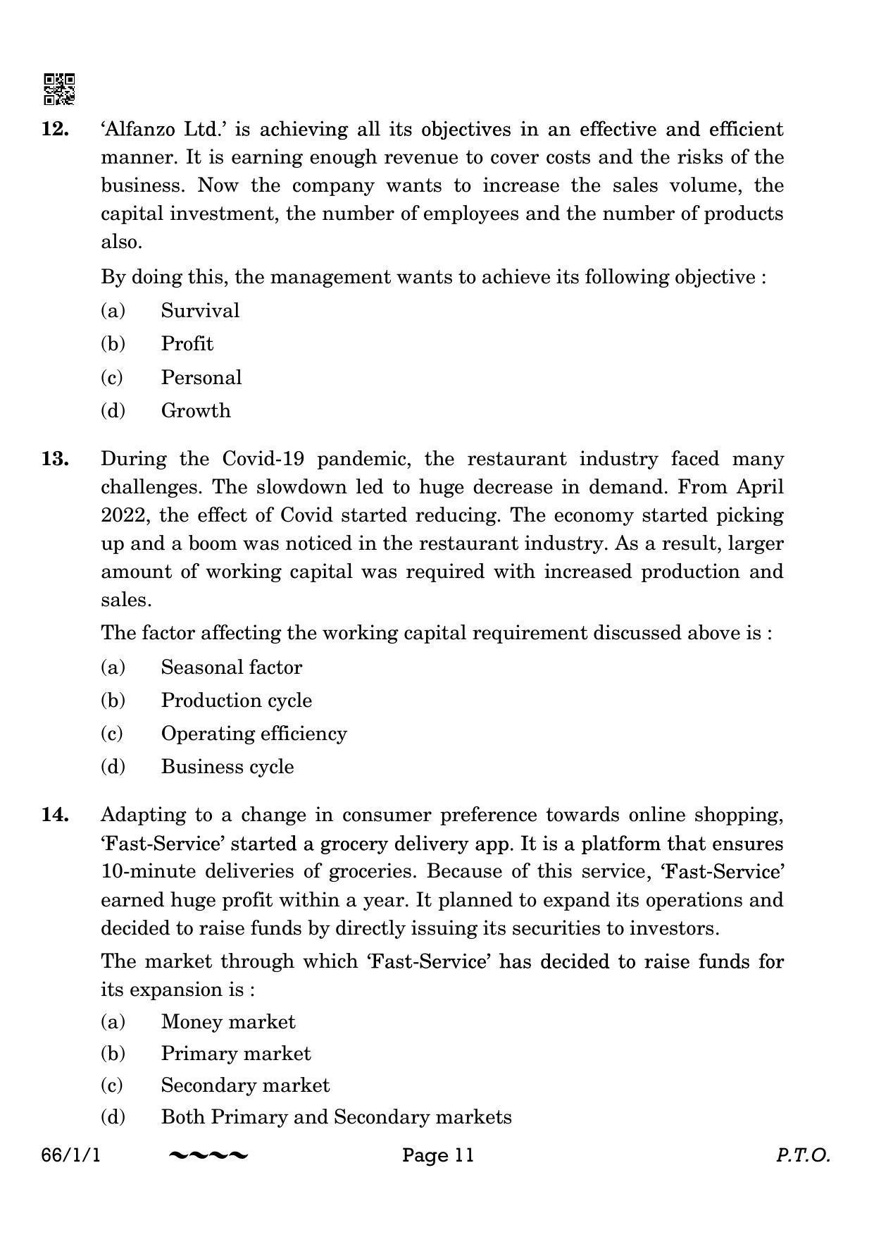 CBSE Class 12 66-1-1 Business Studies 2023 Question Paper - Page 11