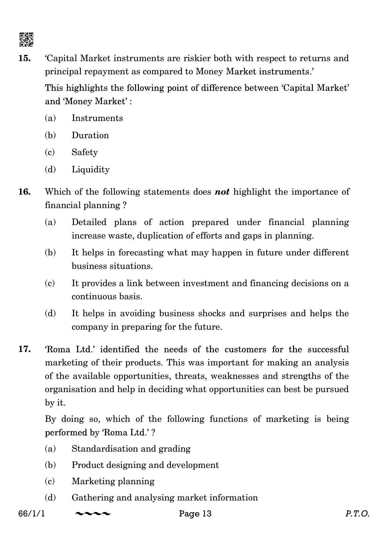CBSE Class 12 66-1-1 Business Studies 2023 Question Paper - Page 13