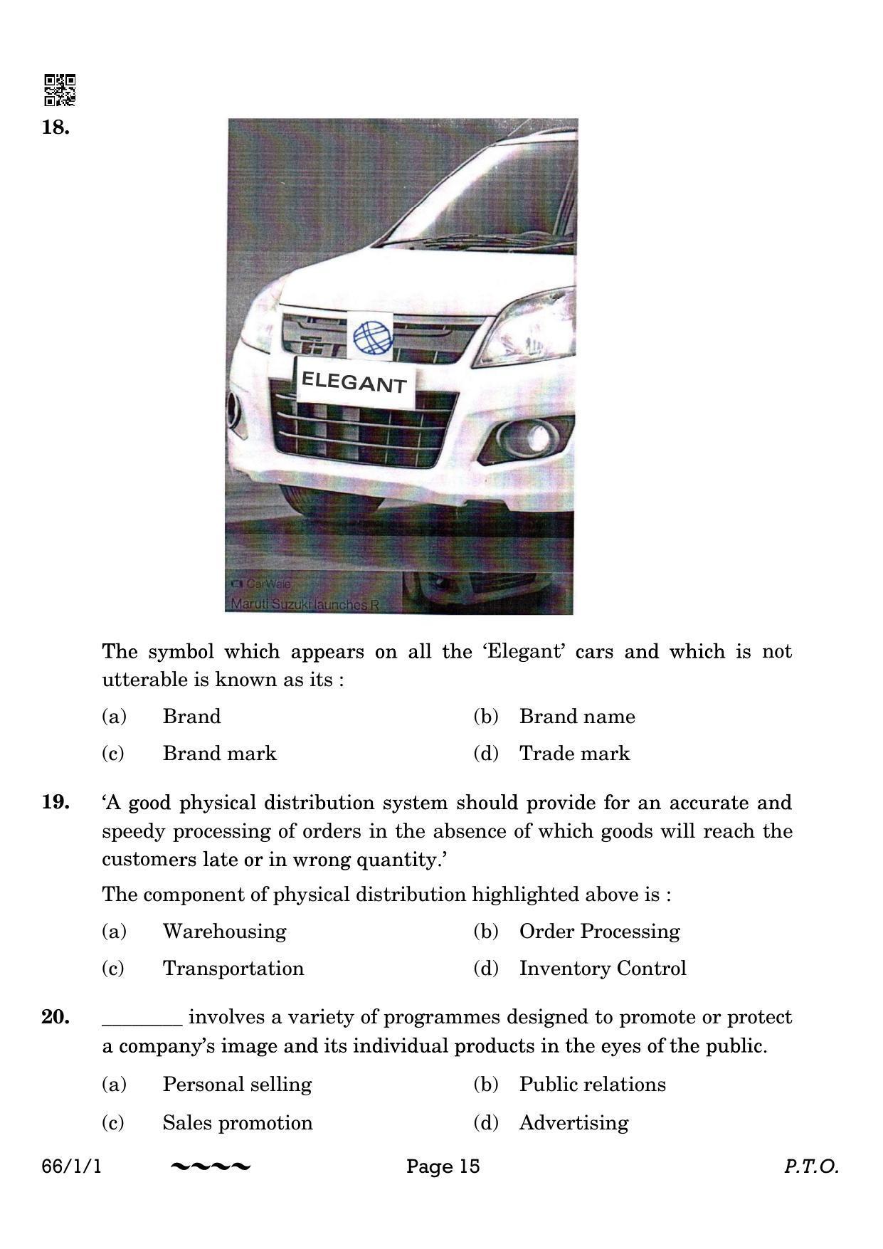 CBSE Class 12 66-1-1 Business Studies 2023 Question Paper - Page 15