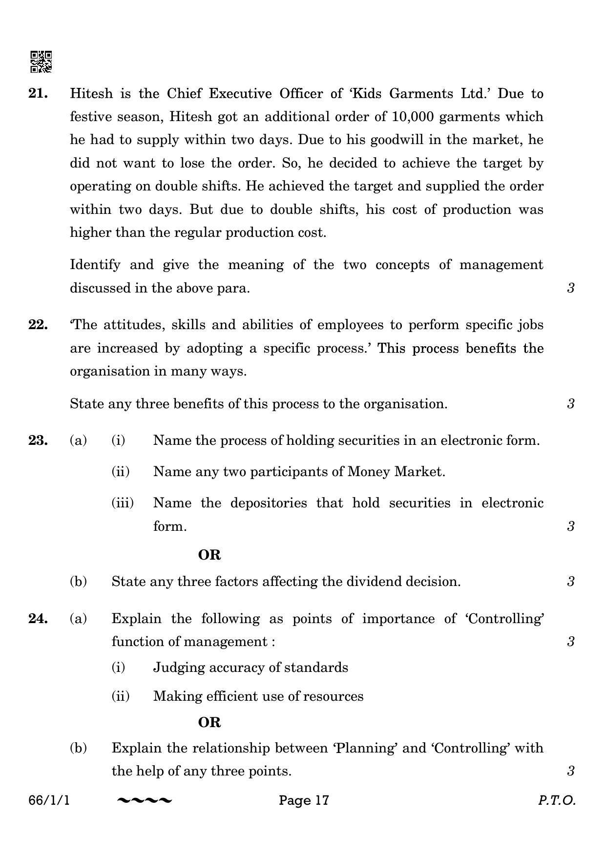 CBSE Class 12 66-1-1 Business Studies 2023 Question Paper - Page 17