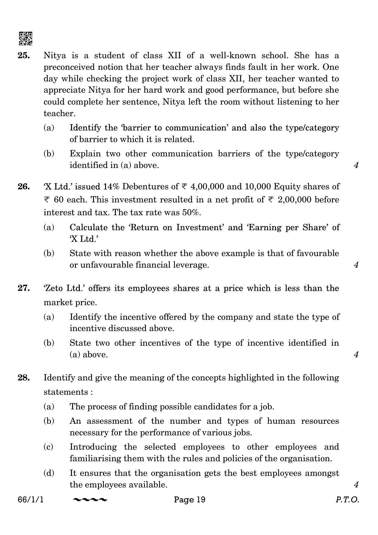 CBSE Class 12 66-1-1 Business Studies 2023 Question Paper - Page 19