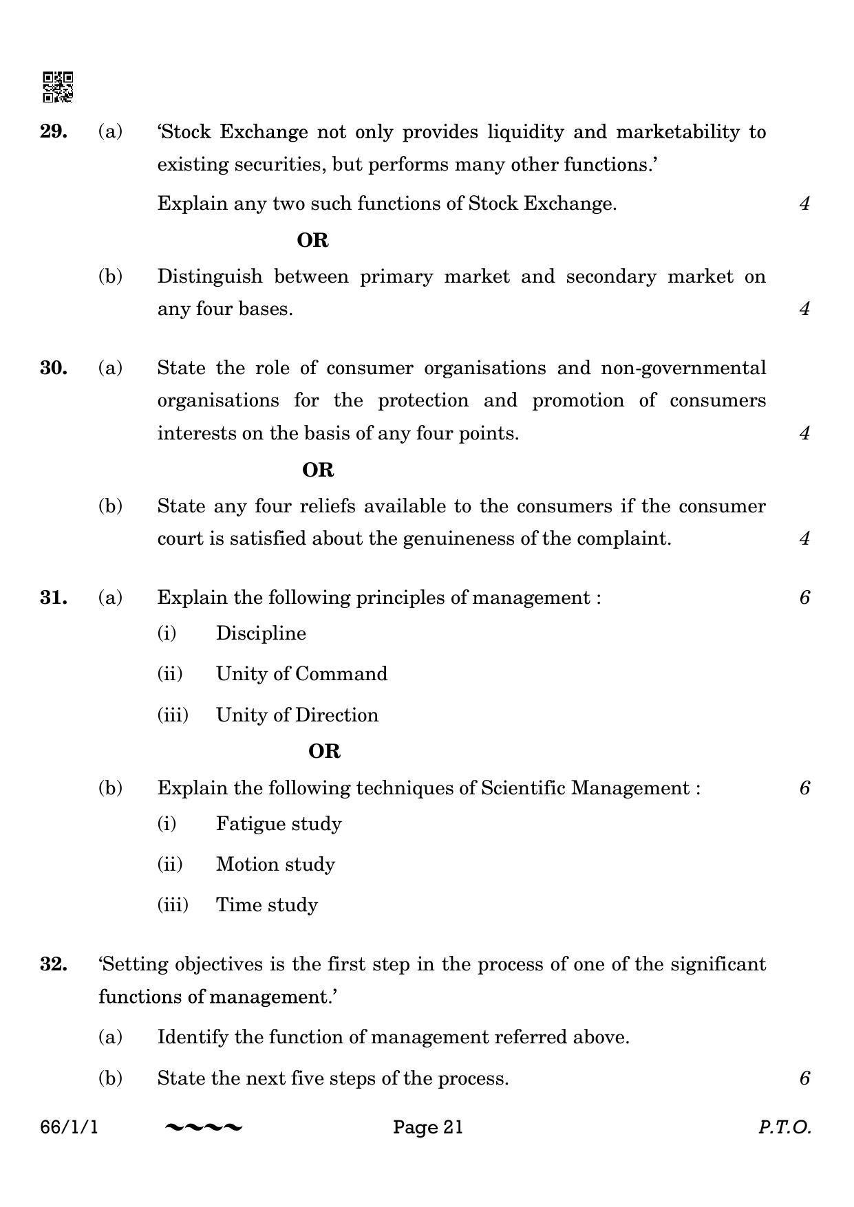CBSE Class 12 66-1-1 Business Studies 2023 Question Paper - Page 21