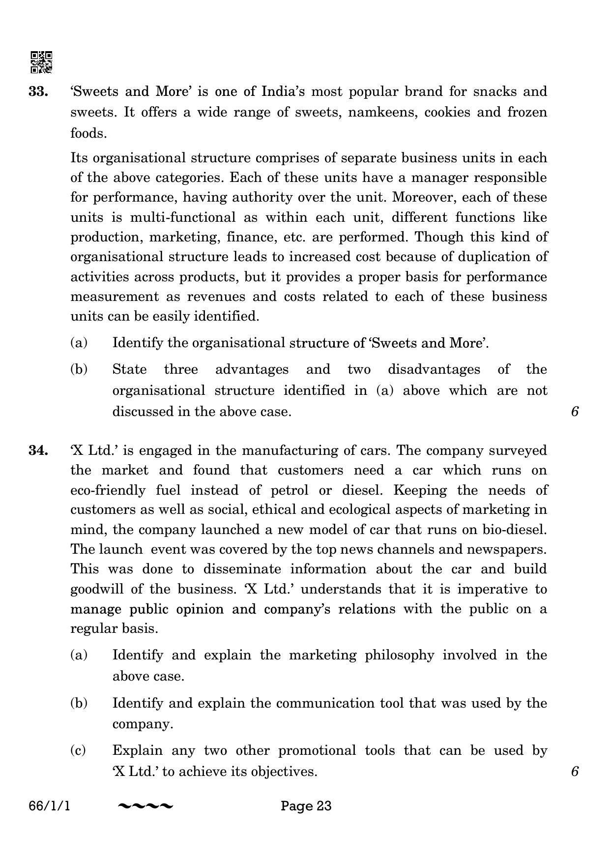 CBSE Class 12 66-1-1 Business Studies 2023 Question Paper - Page 23