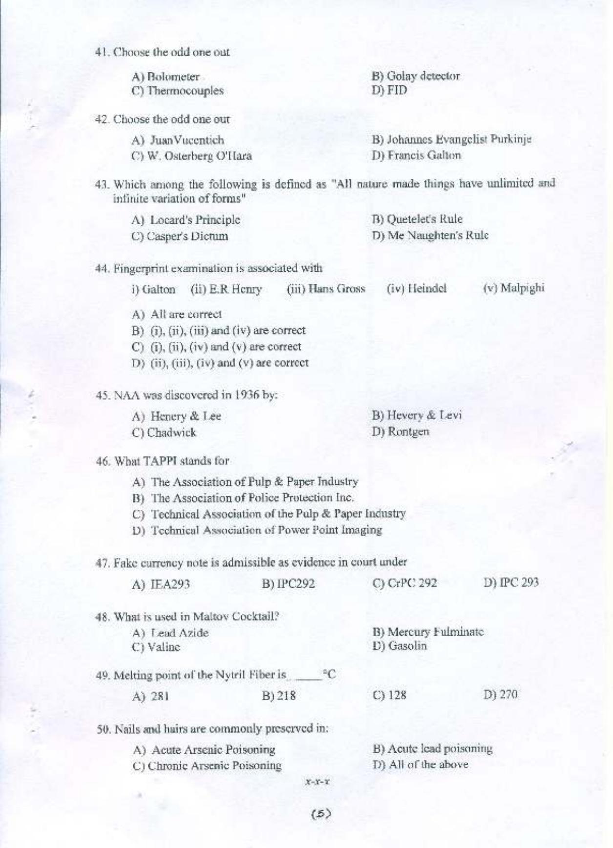 PU MPET Forensic Science and Criminology 2015 Question Paper - Page 6