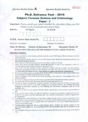PU MPET Forensic Science and Criminology 2015 Question Paper