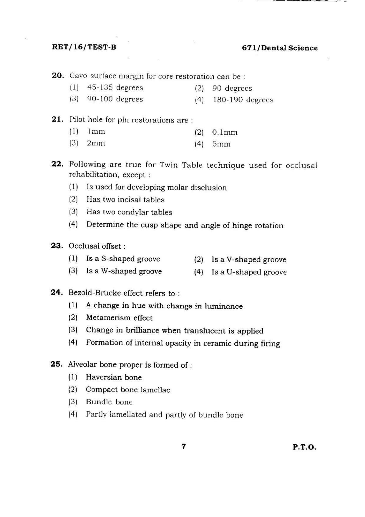 BHU RET DENTAL SCIENCE 2016 Question Paper - Page 7