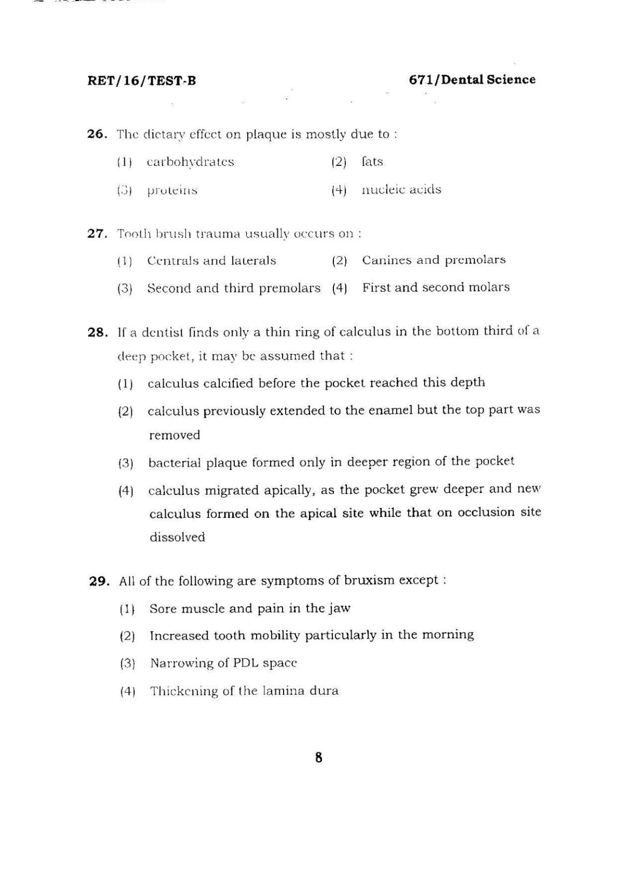 BHU RET DENTAL SCIENCE 2016 Question Paper - Page 8