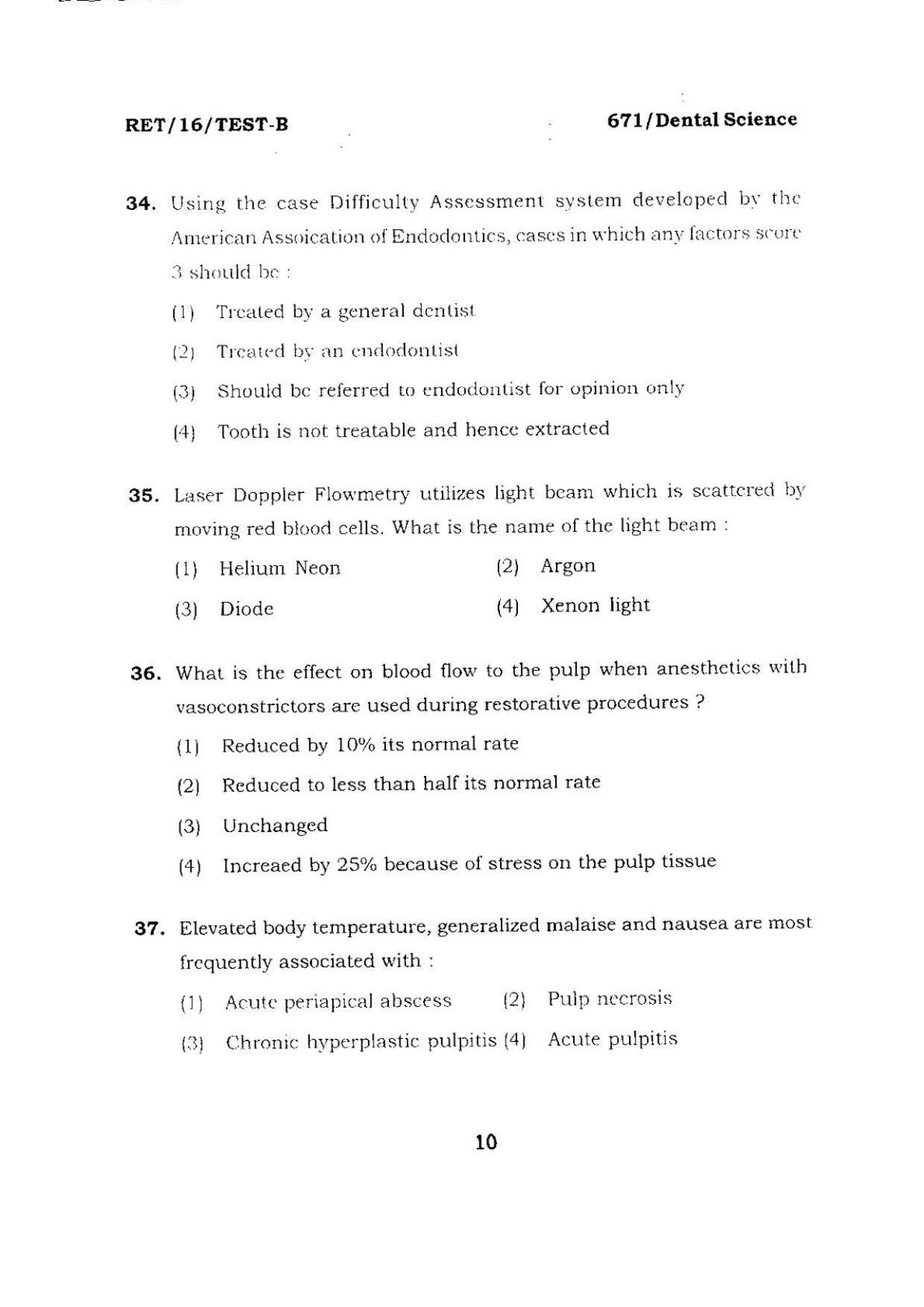 BHU RET DENTAL SCIENCE 2016 Question Paper - Page 10