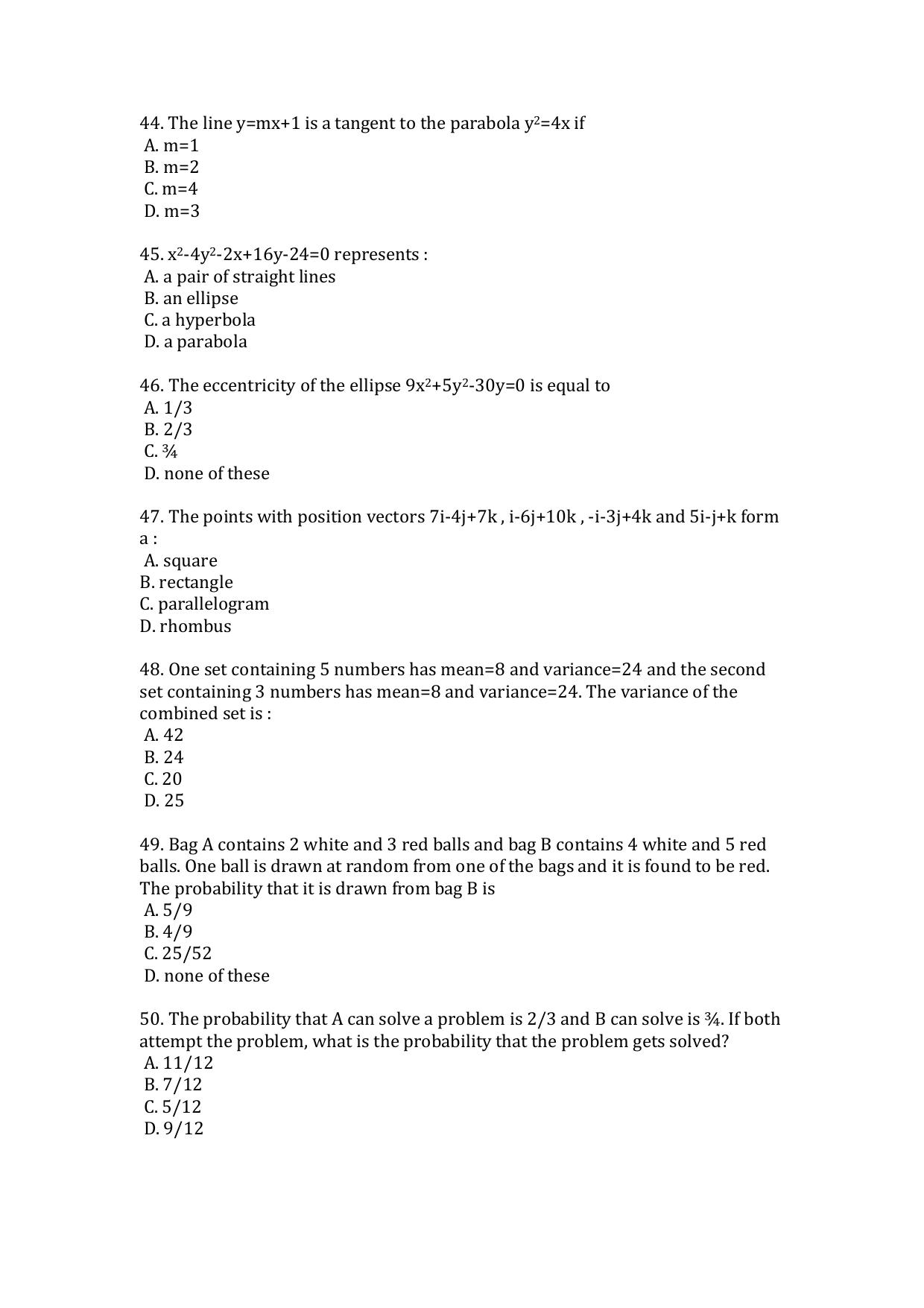 UG - Mathematics - IMU CET Model Question Papers - CET (Set-II) - Page 7