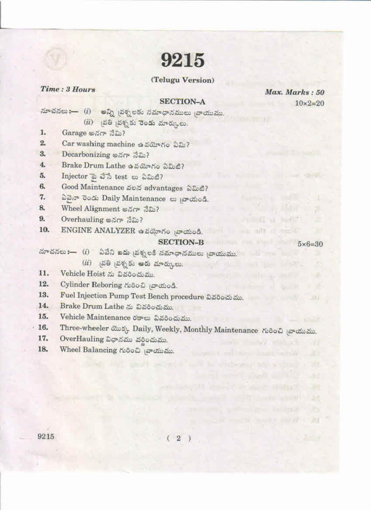 AP Inter 2nd Year Automobile Servincing and Maintenance-II May-2019-Vocational Question Paper - Page 2