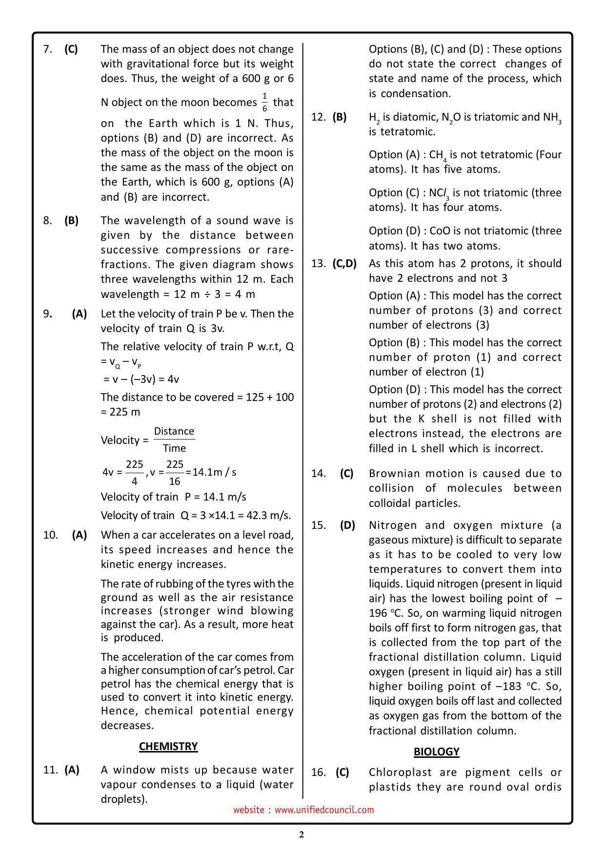 2023 Class 9 NSTSE Key & Solutions - Page 2