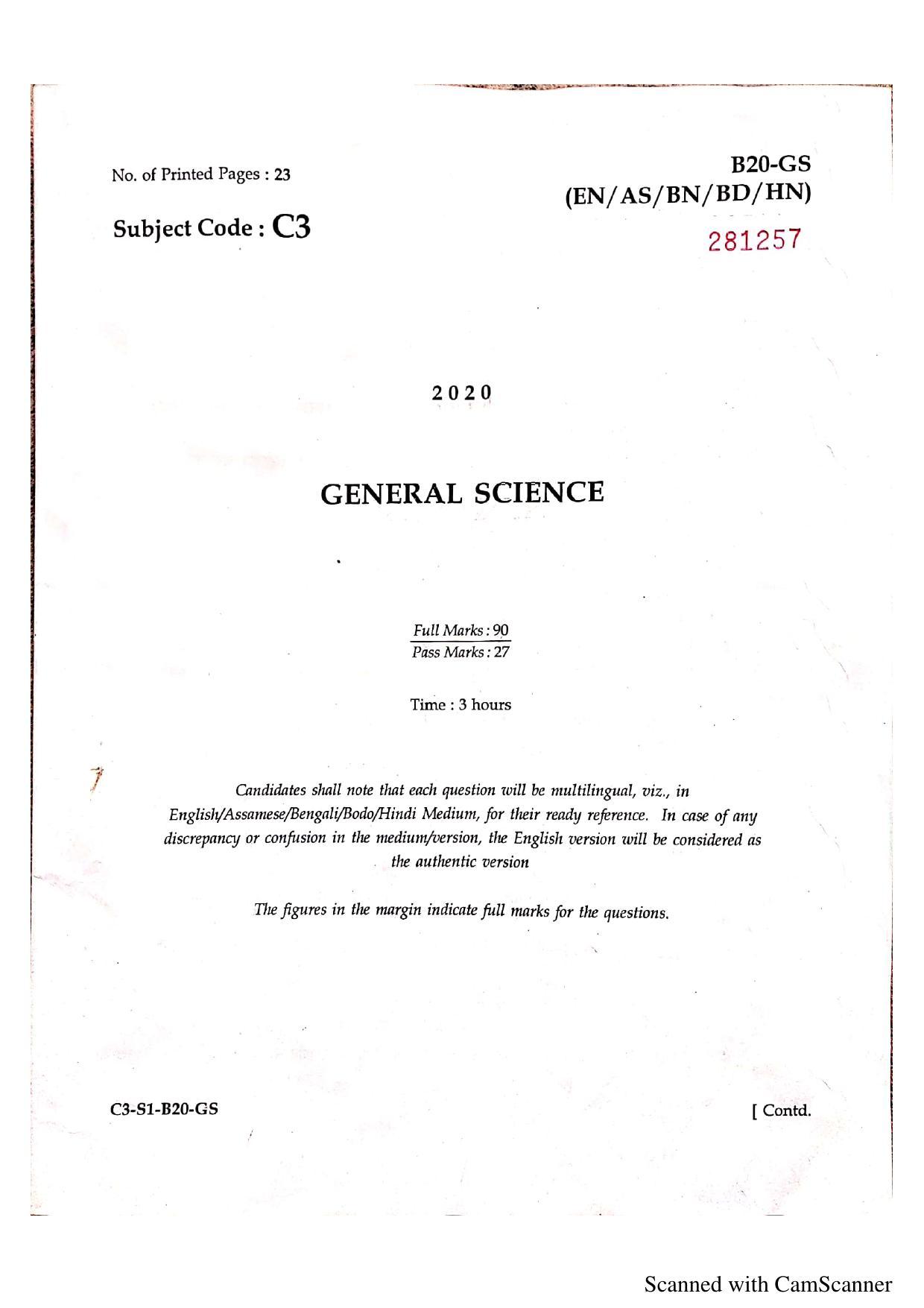 SEBA HSLC General Science Question Paper 2020 - Page 2