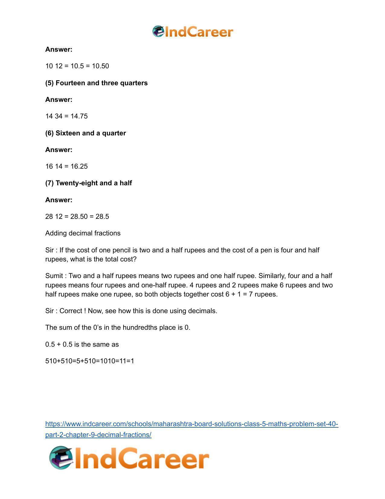 Maharashtra Board Solutions Class 5-Maths (Problem Set 40) - Part 2: Chapter 9- Decimal Fractions - Page 3