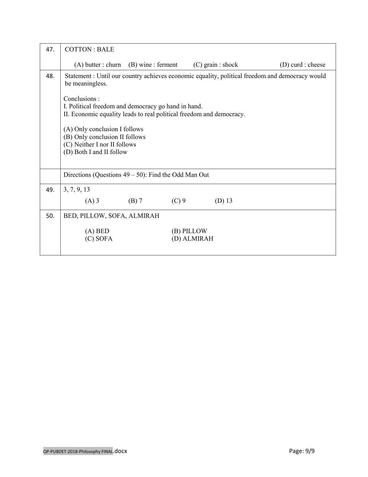 PUBDET 2018 Philosophy Question Paper - Page 9
