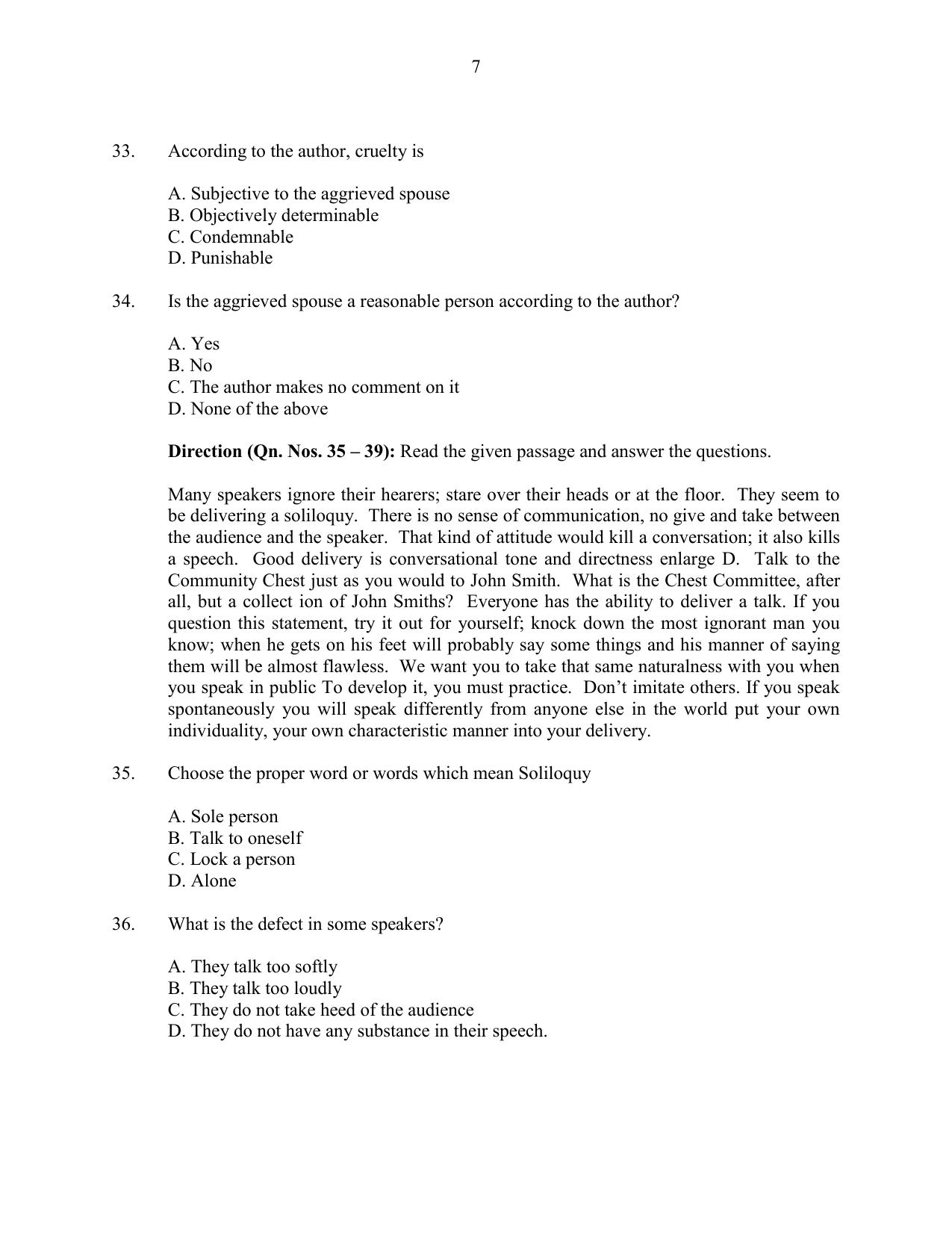 CUSAT CAT 2016 LLM Question Paper - Page 7