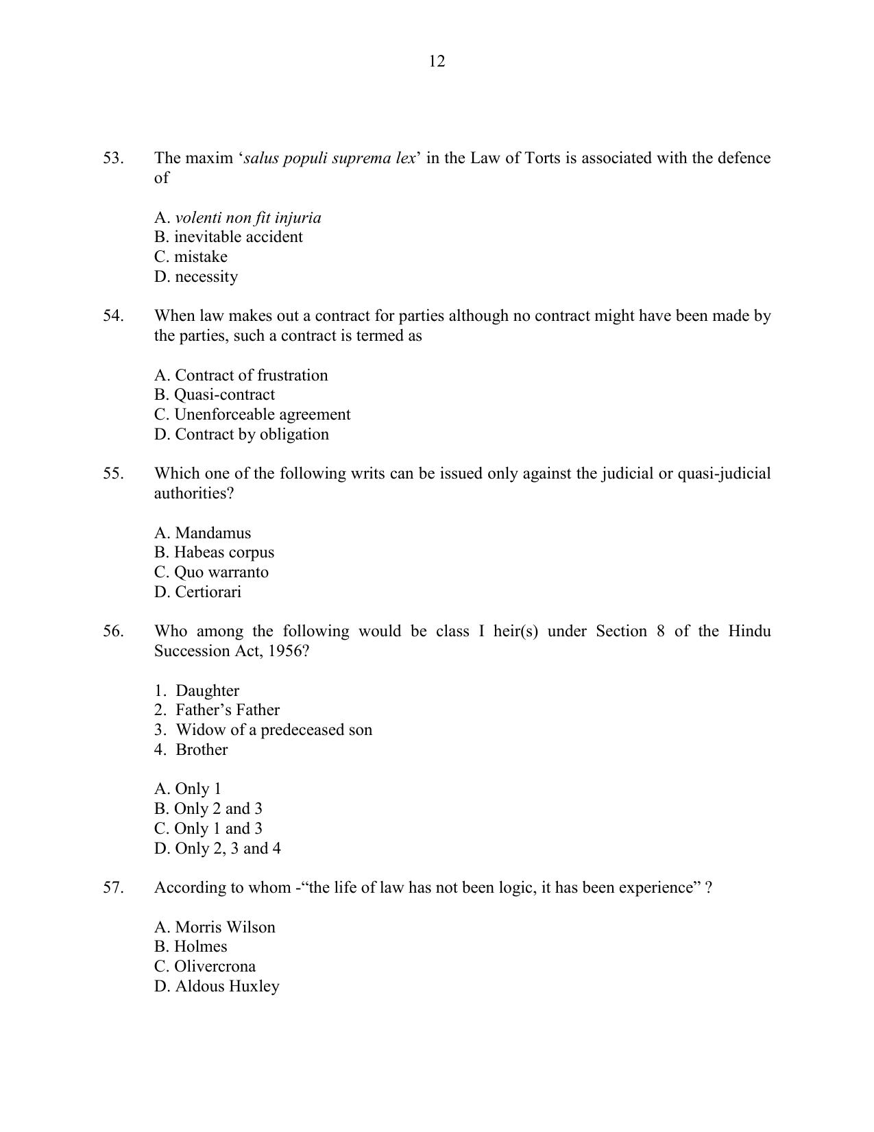 CUSAT CAT 2016 LLM Question Paper - Page 12