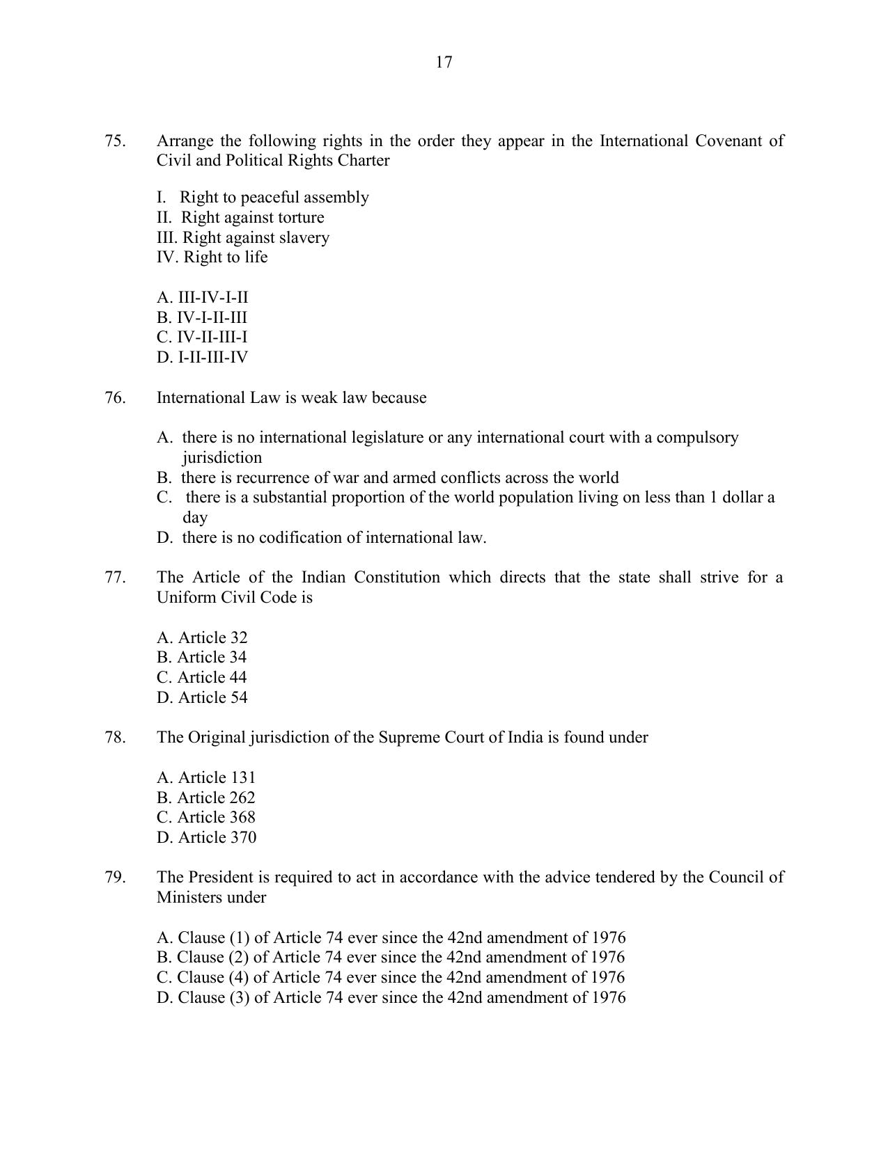 CUSAT CAT 2016 LLM Question Paper - Page 17