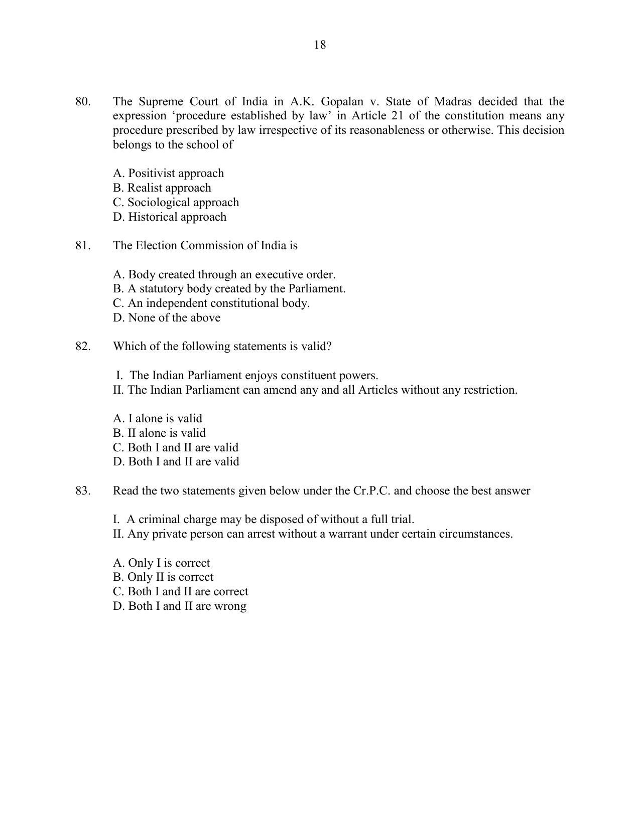 CUSAT CAT 2016 LLM Question Paper - Page 18