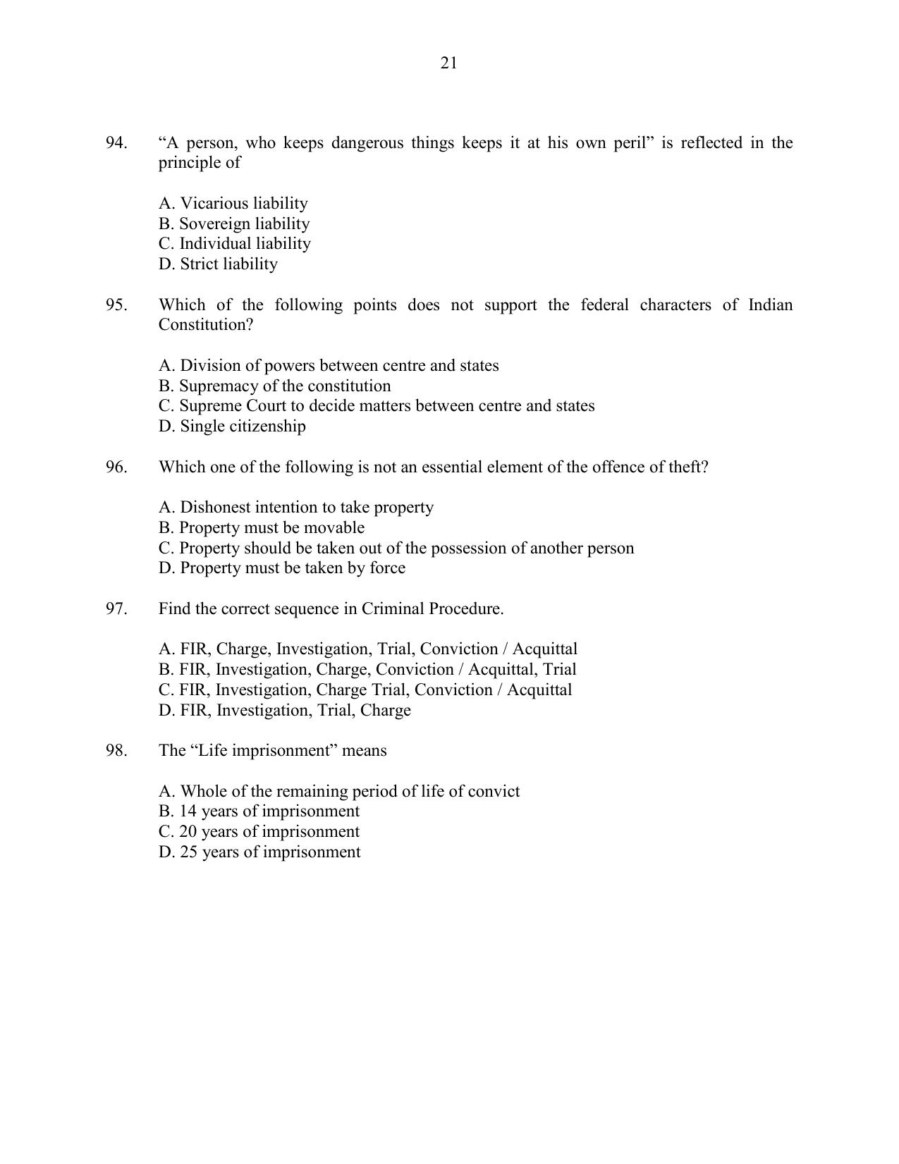 CUSAT CAT 2016 LLM Question Paper - Page 21