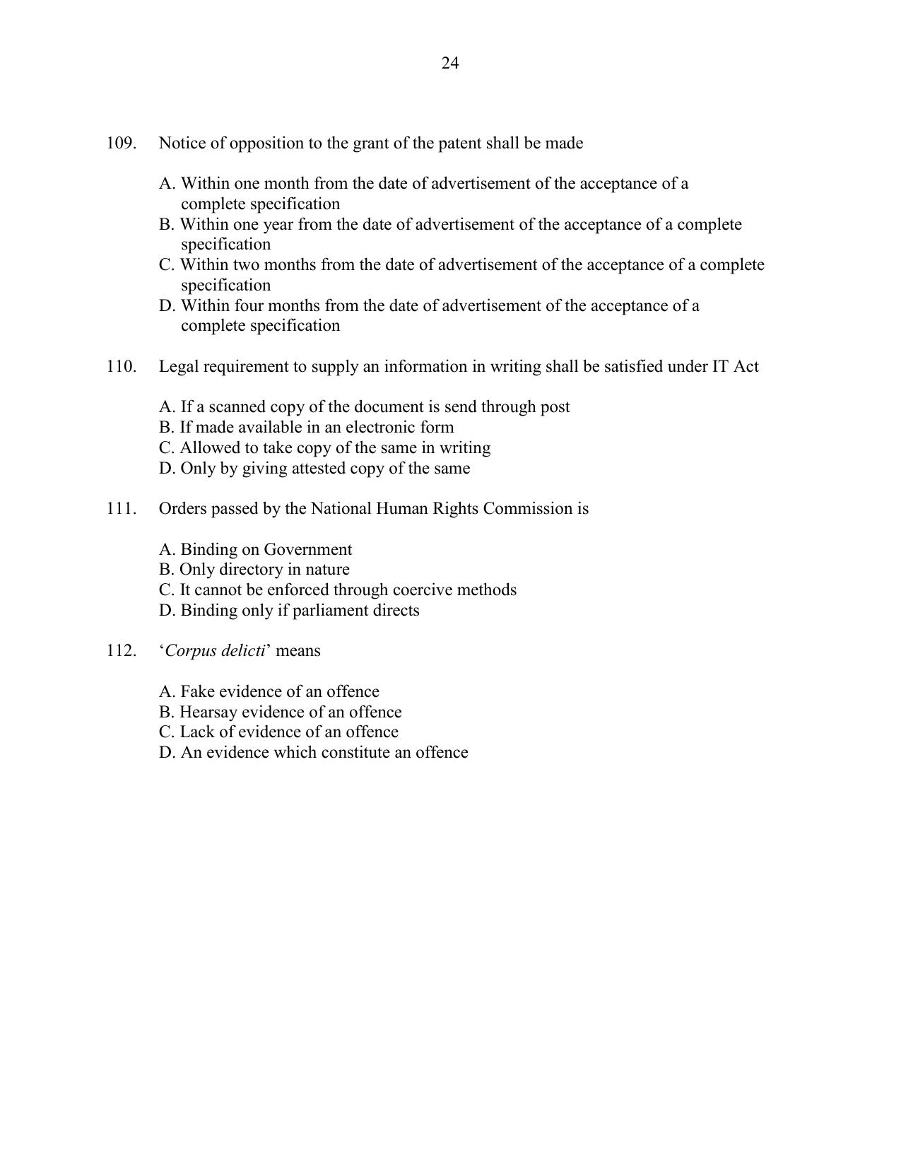 CUSAT CAT 2016 LLM Question Paper - Page 24