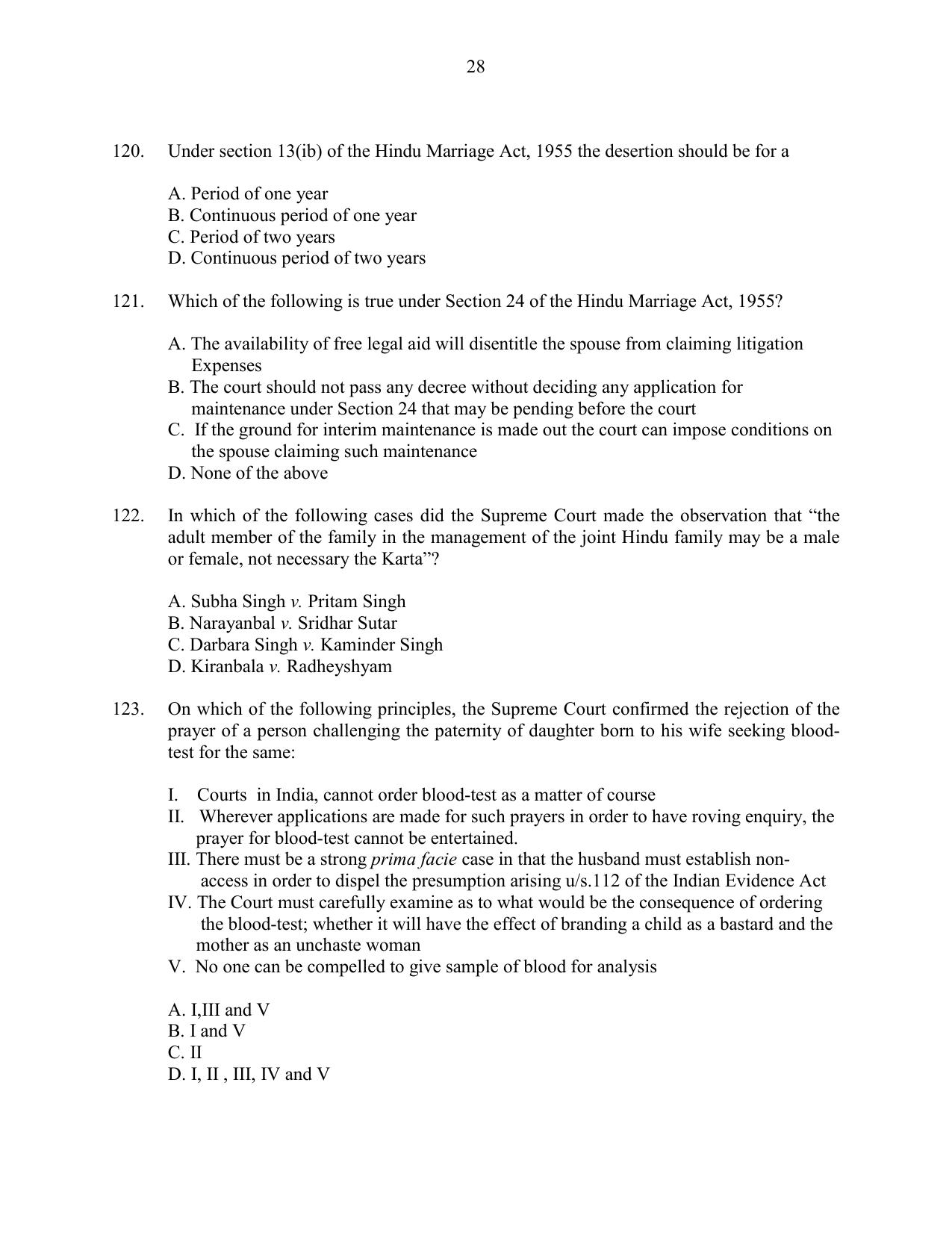 CUSAT CAT 2016 LLM Question Paper - Page 28