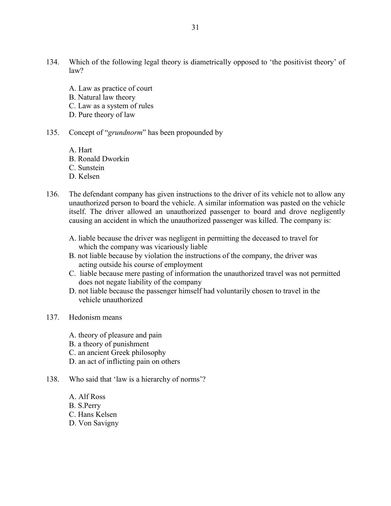 CUSAT CAT 2016 LLM Question Paper - Page 31