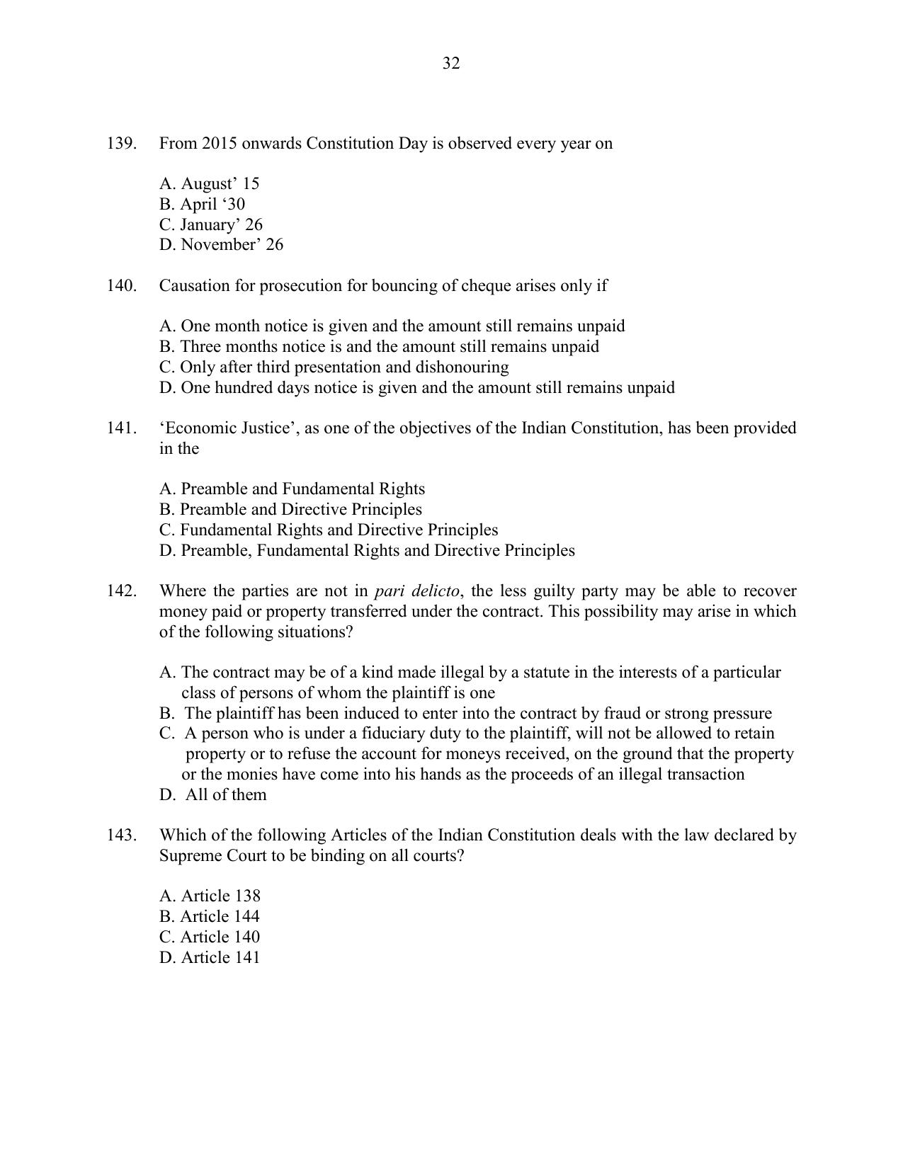CUSAT CAT 2016 LLM Question Paper - Page 32