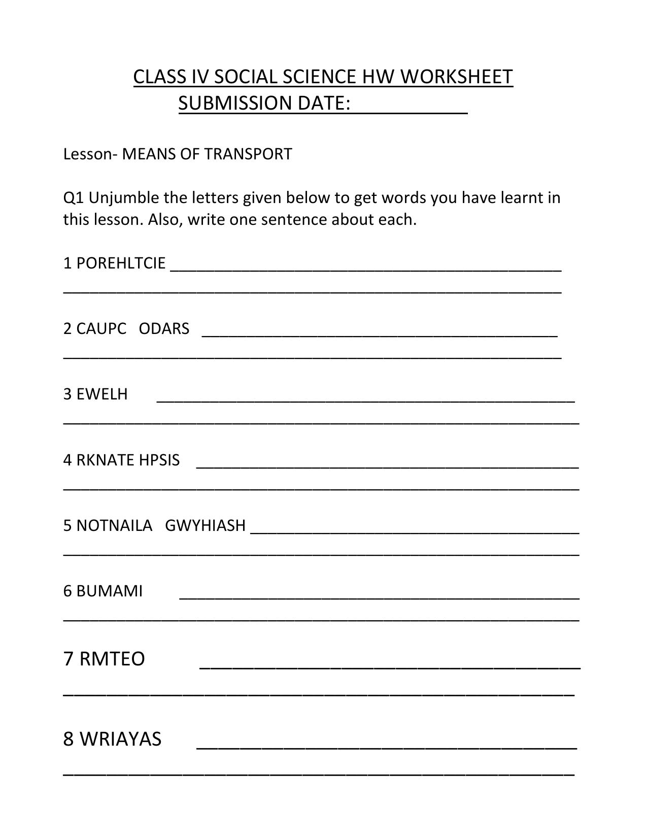 Worksheet for Class 4 Social Science Means Of Transport Assignment 1 - Page 1