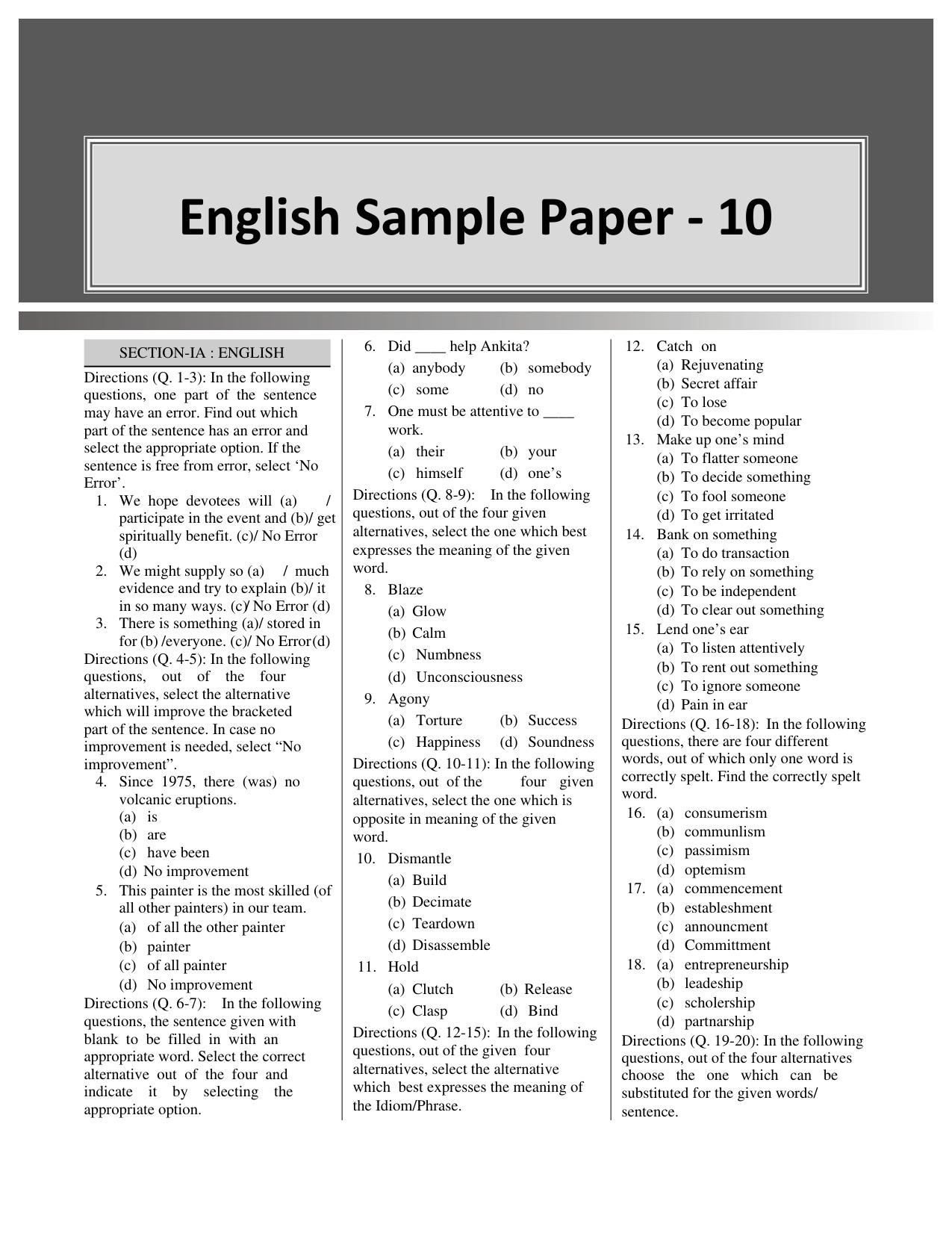 CUET English Sample Paper 10 - Page 1