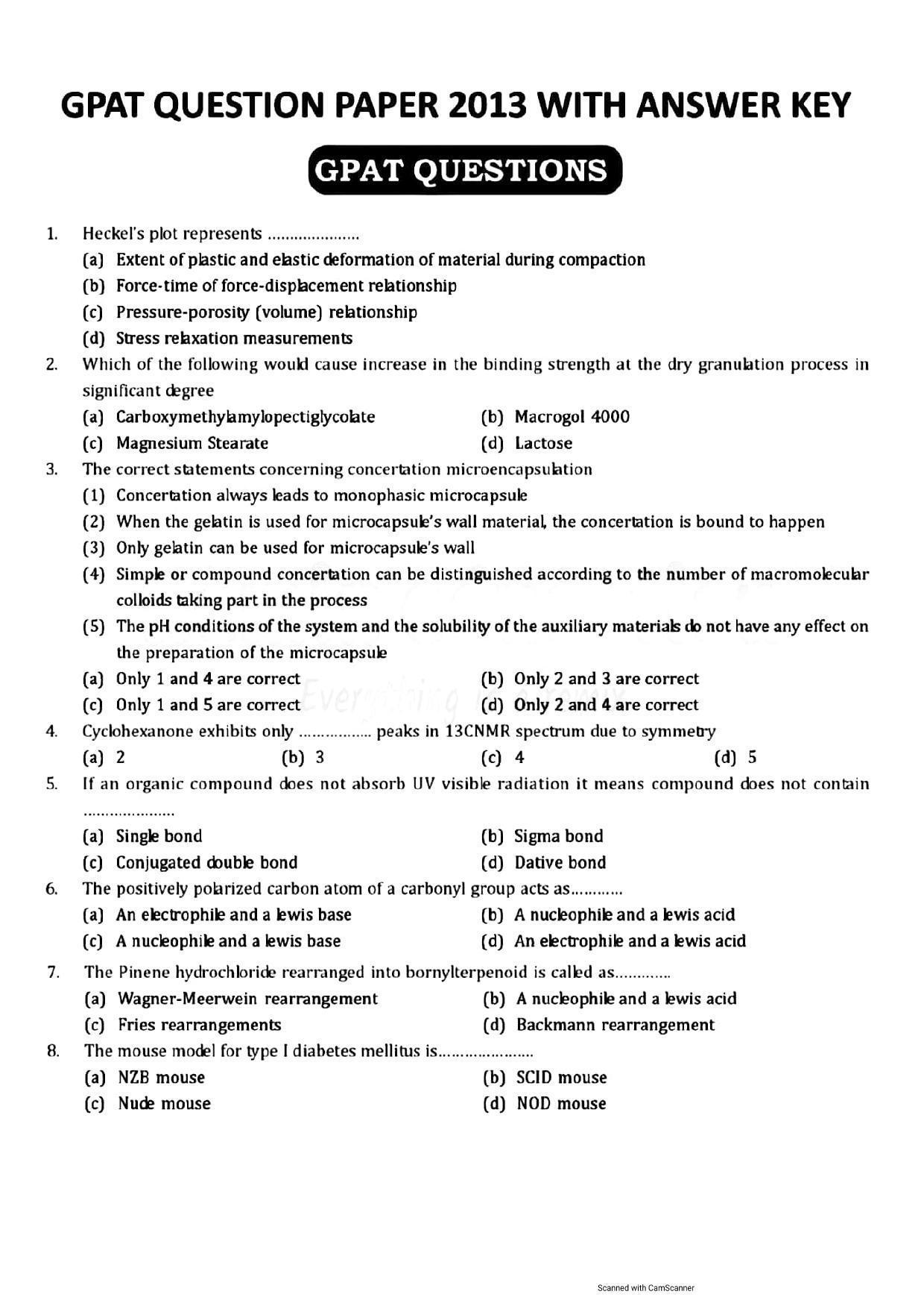 GPAT 2013 Question Paper with Answer Key - Page 1