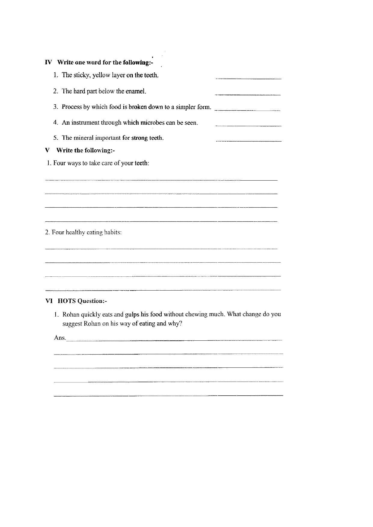 Worksheet for Class 4 Science Our Food Teeth and Digestion Assignment - Page 2