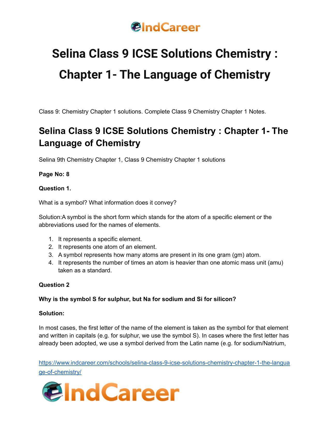 Selina Class 9 ICSE Solutions Chemistry : Chapter 1- The Language of Chemistry - Page 2