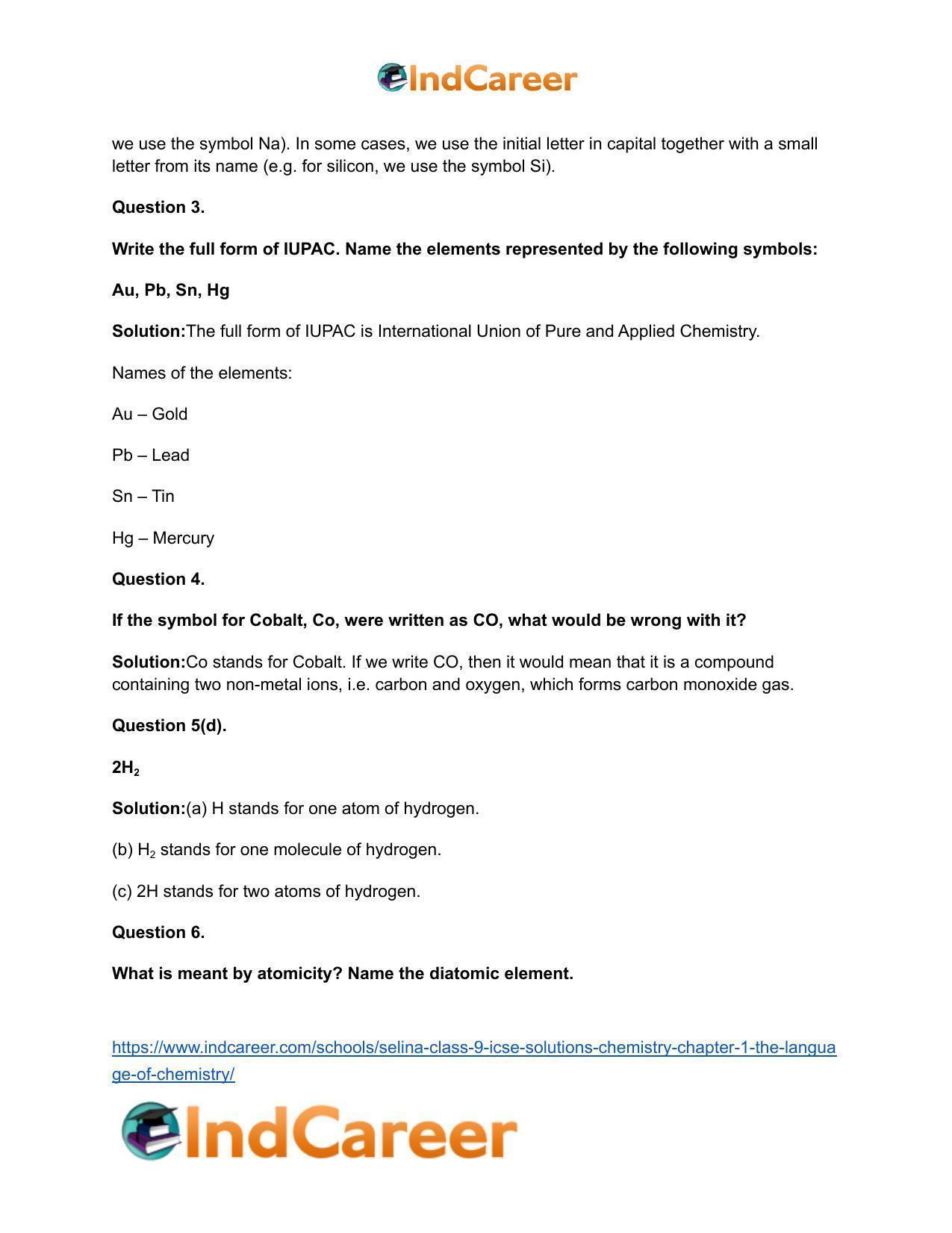 Selina Class 9 ICSE Solutions Chemistry : Chapter 1- The Language of Chemistry - Page 3