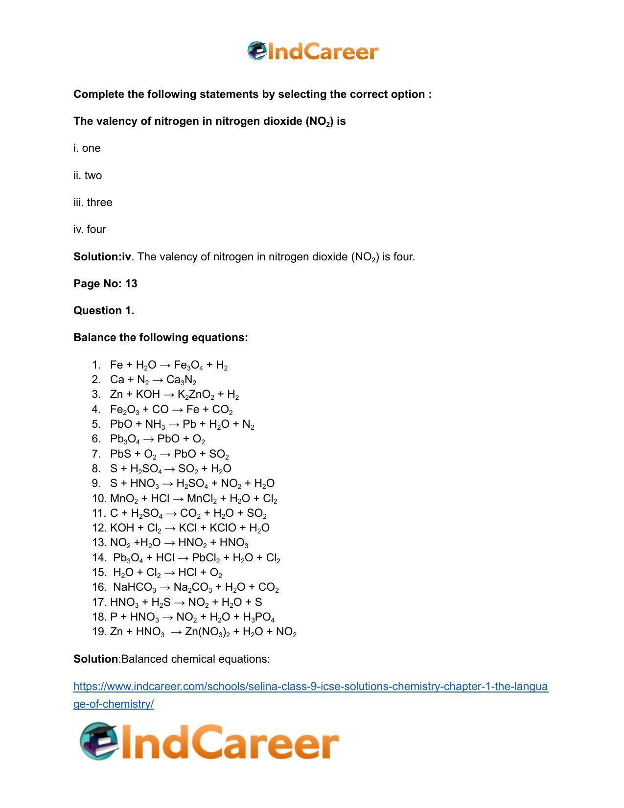 Selina Class 9 ICSE Solutions Chemistry : Chapter 1- The Language of Chemistry - Page 13