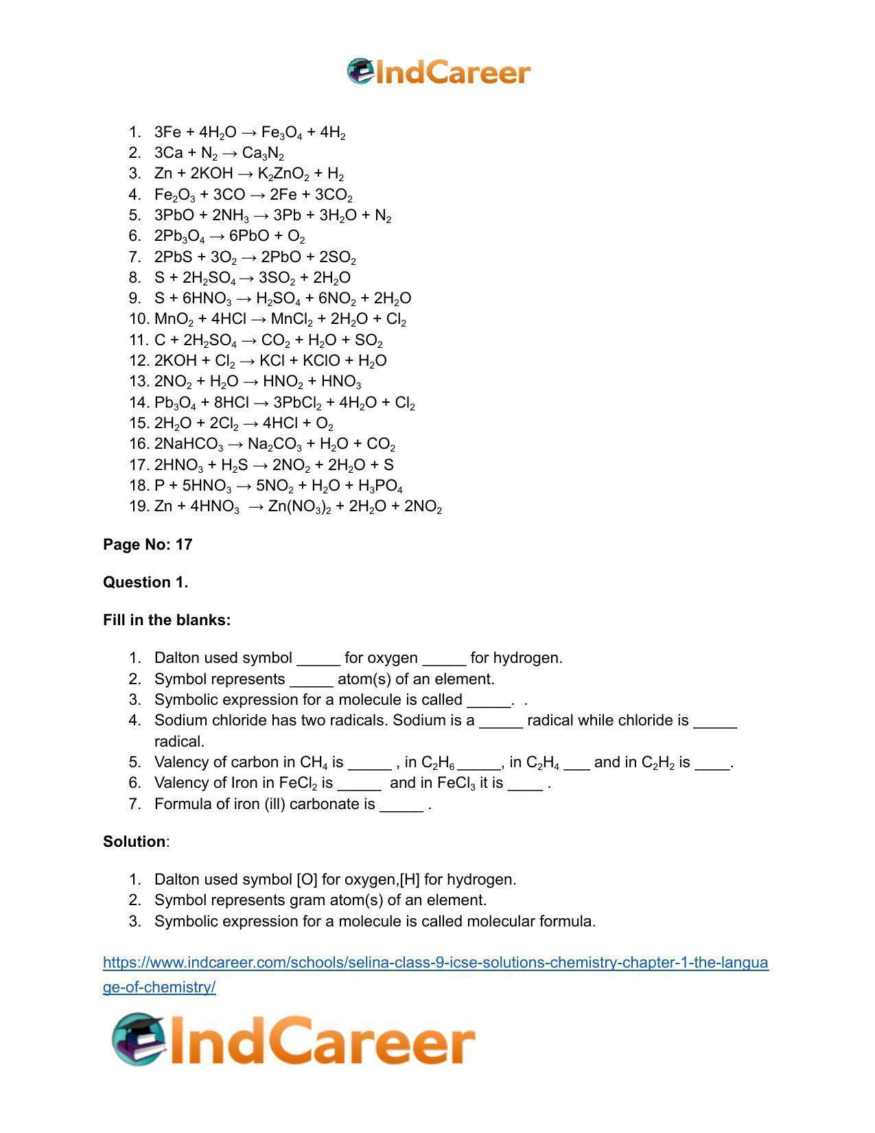 Selina Class 9 ICSE Solutions Chemistry : Chapter 1- The Language of Chemistry - Page 14