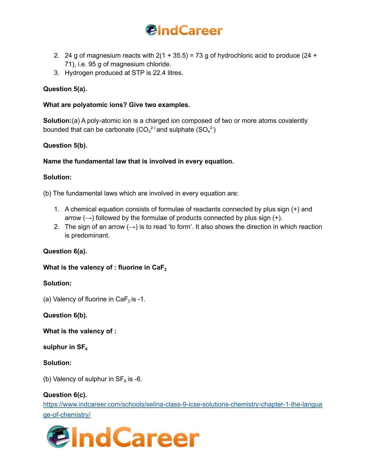 Selina Class 9 ICSE Solutions Chemistry : Chapter 1- The Language of Chemistry - Page 18