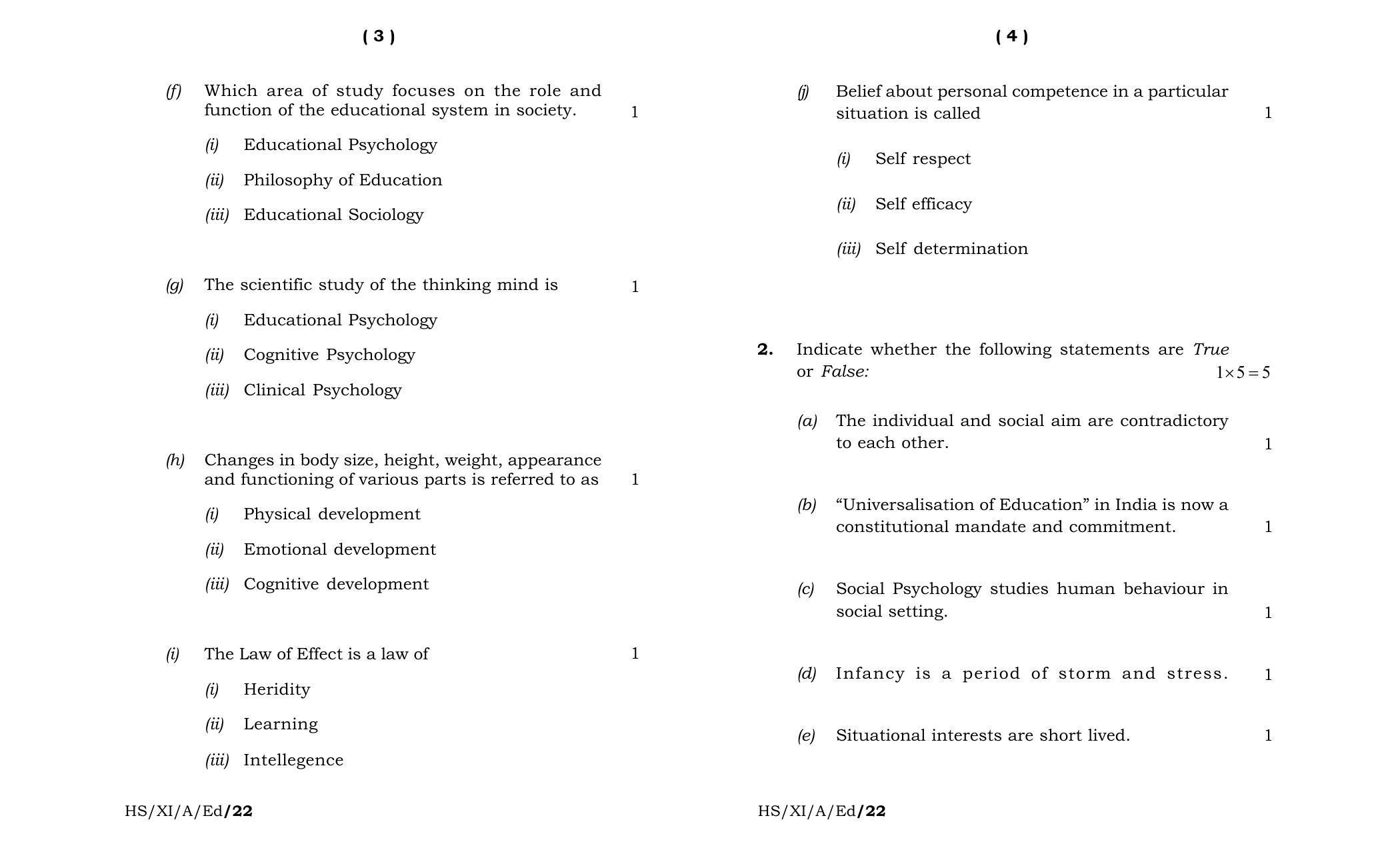 Meghalaya Board (MBOSE) Class 11 Education (theory) 2022 Question Paper - Page 2