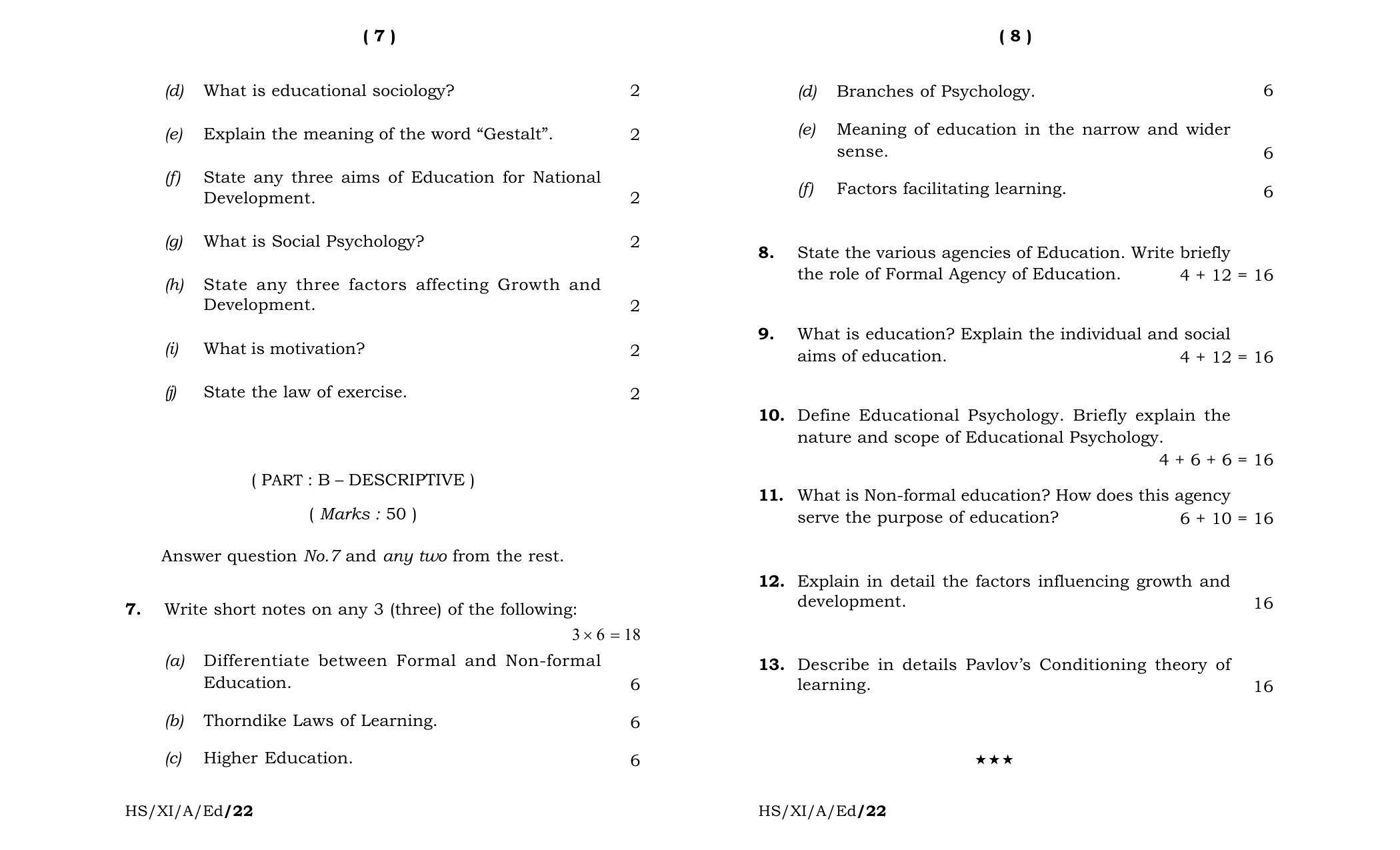 Meghalaya Board (MBOSE) Class 11 Education (theory) 2022 Question Paper - Page 4
