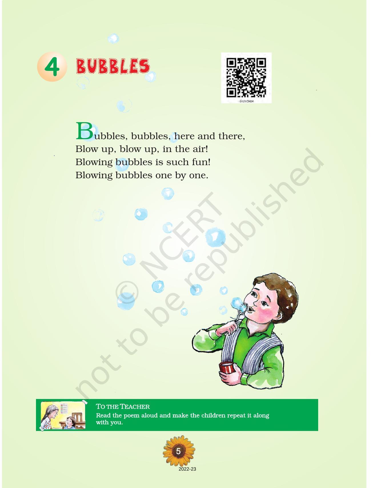NCERT Book for Class 1 English (Raindrop):Unit 4-Bubbles - Page 1