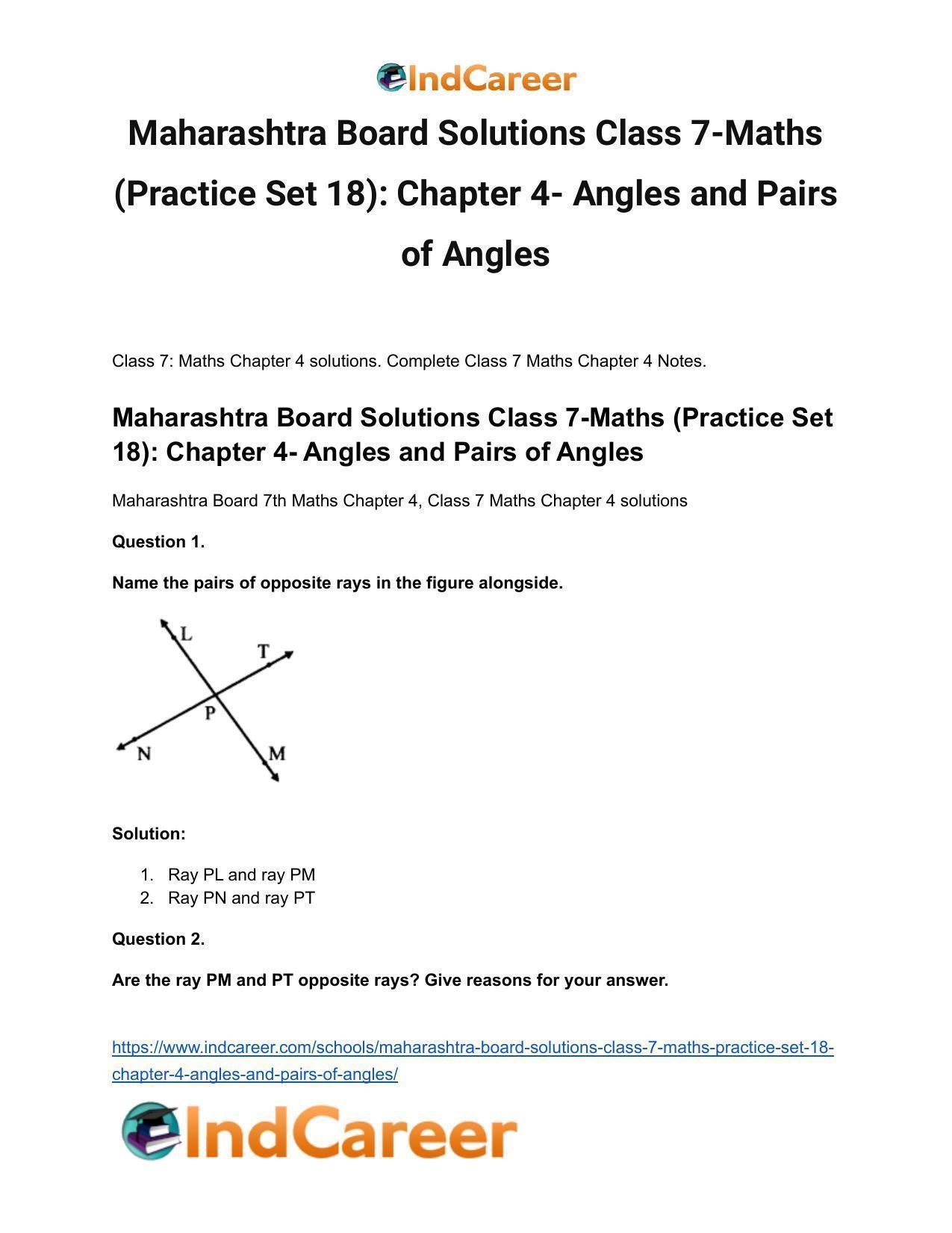 Maharashtra Board Solutions Class 7-Maths (Practice Set 18): Chapter 4- Angles and Pairs of Angles - Page 2