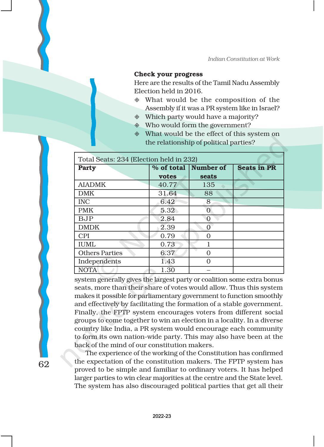 NCERT Book for Class 11 Political Science (Indian Constitution at Work) Chapter 3 Election and Representation - Page 12