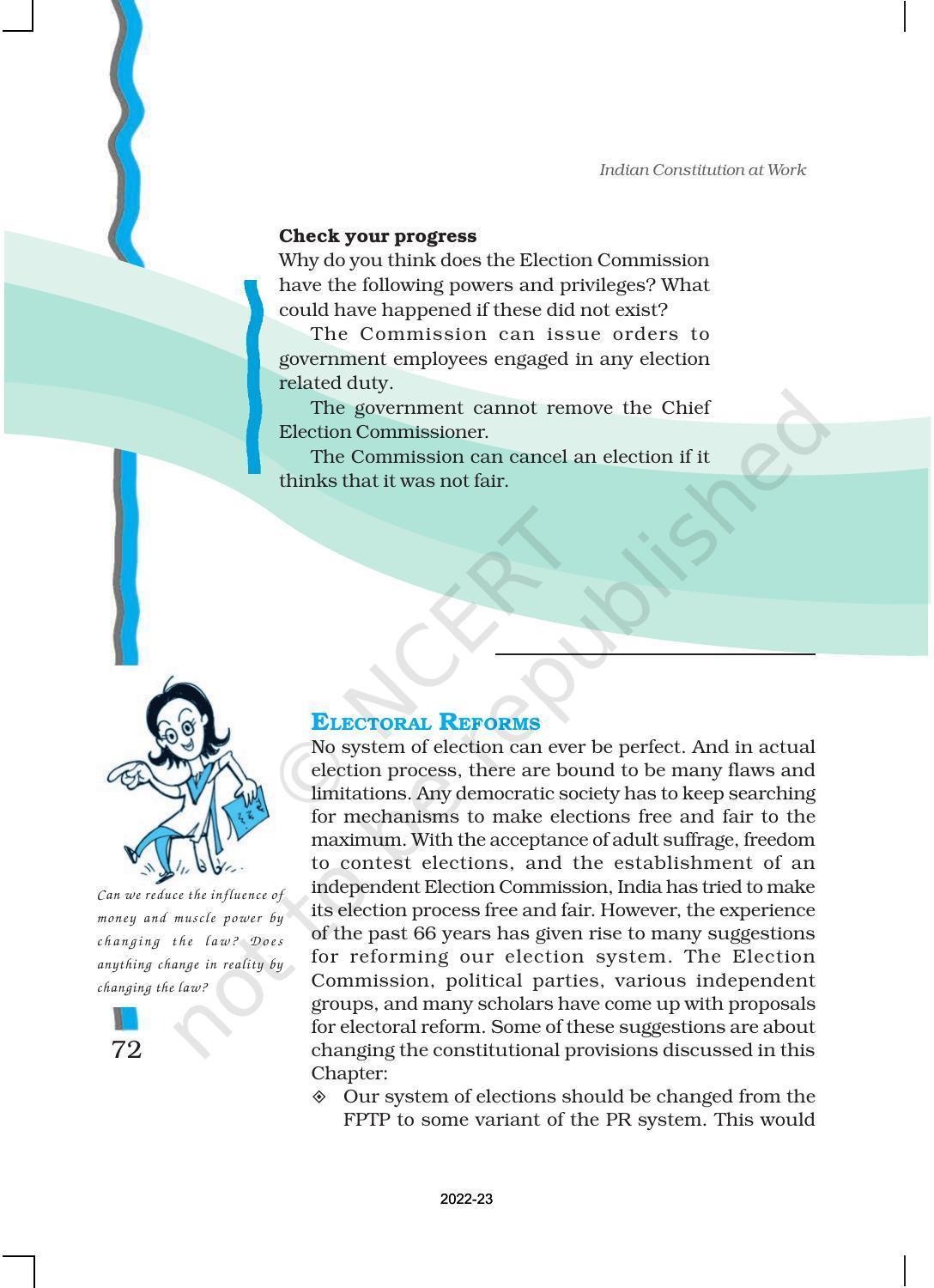 NCERT Book for Class 11 Political Science (Indian Constitution at Work) Chapter 3 Election and Representation - Page 22