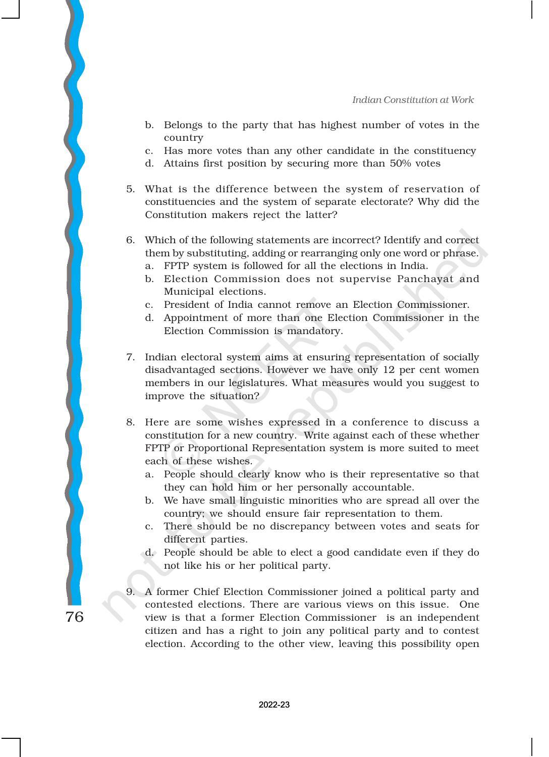 NCERT Book for Class 11 Political Science (Indian Constitution at Work) Chapter 3 Election and Representation - Page 26