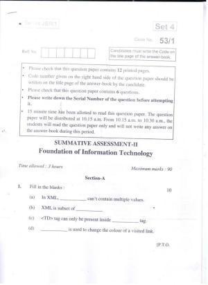 CBSE Class 10 Foundation Of Information Technology JSR Set-4-Delhi- 10 2016 Question Paper